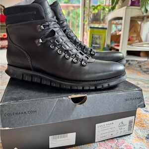 NIB Cole Haan zero grand hiker WP Black Rugged Boots black leather